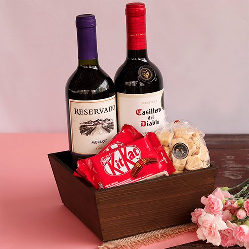 Cesta chocolate e vinho para Pai na Semana da Família