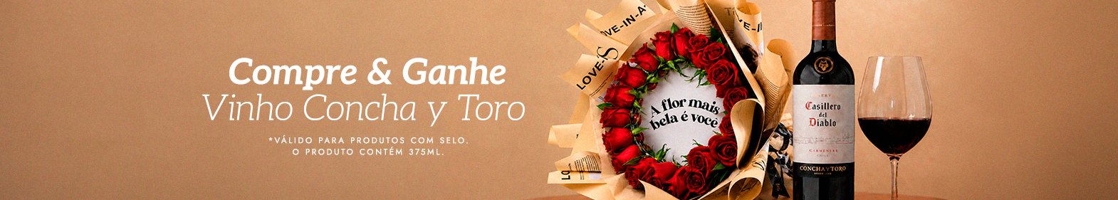 Coleção de rosas com vinho Concha y Toro de brinde