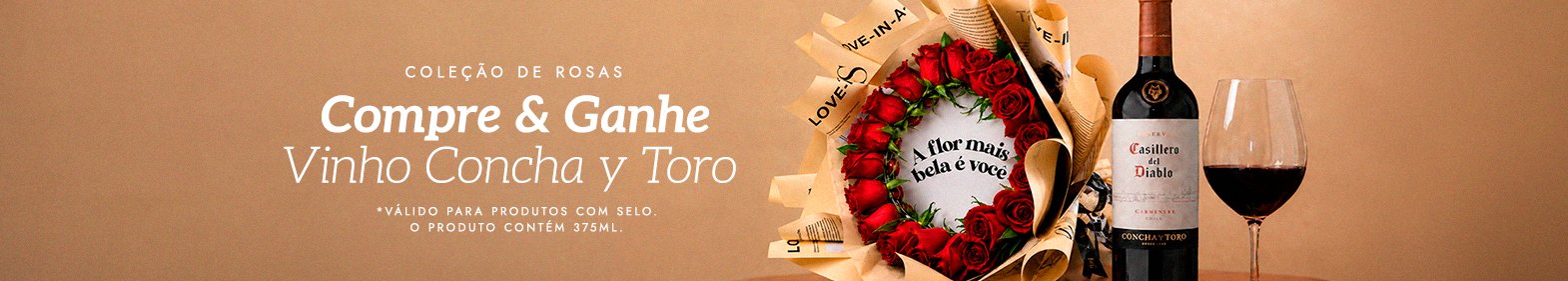 Coleção de rosas com vinho Concha y Toro de brinde