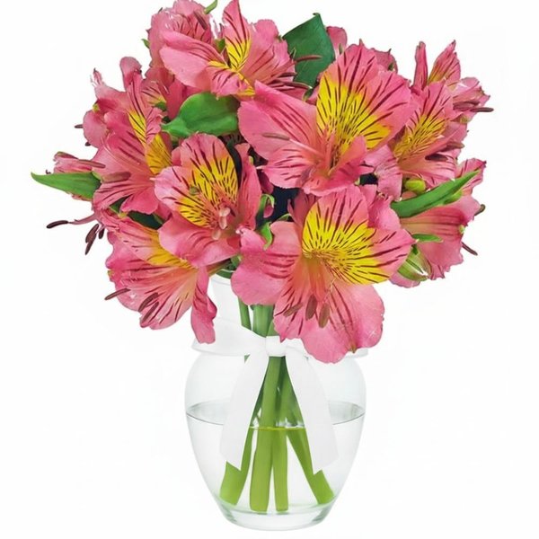 Admiração de Astromélias Cor Rosa no Vaso