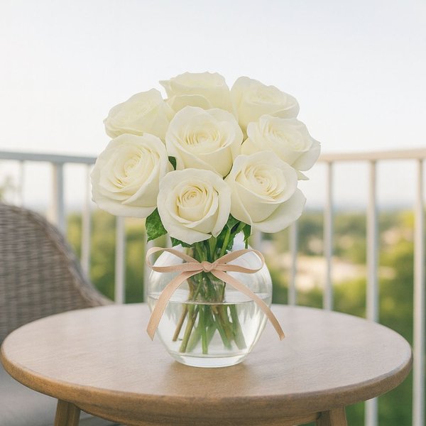 Surpresa de Rosas Brancas no Vaso