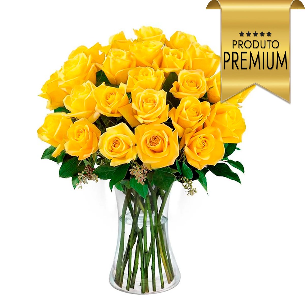 Luxuosas 24 Rosas Amarelas no Vaso