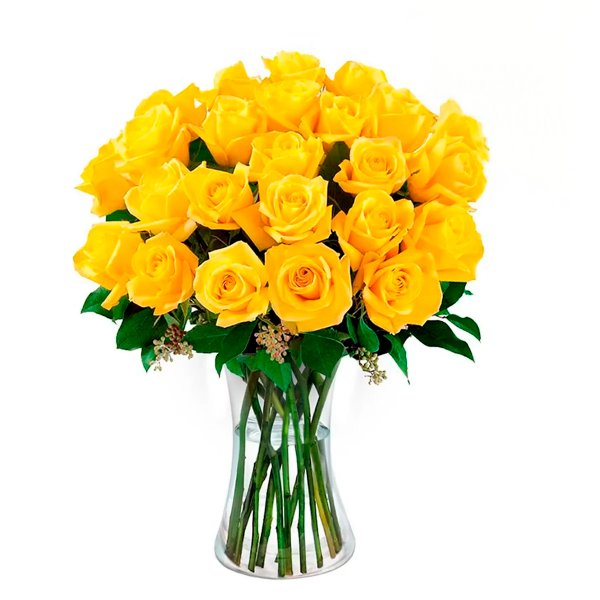 Luxuosas 24  Rosas Amarelas no Vaso