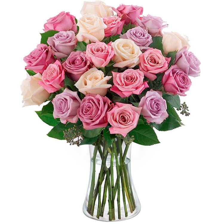 Luxuosas 24 Rosas Mescladas no Vaso