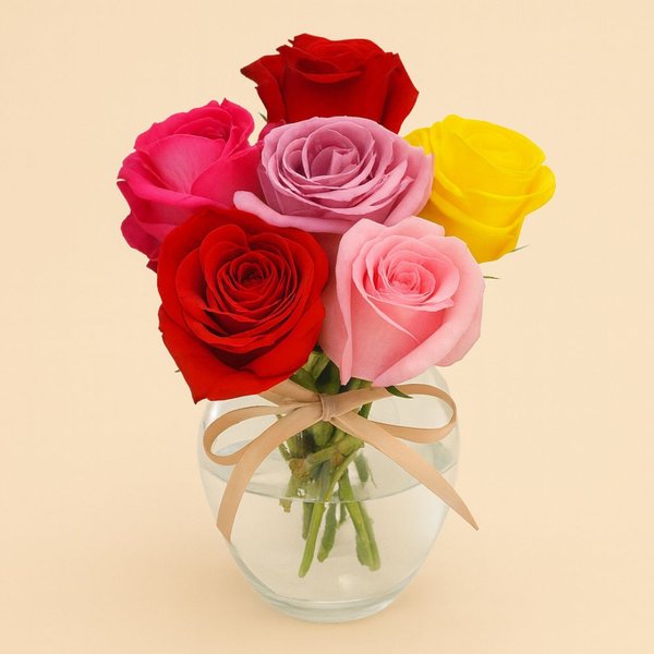 Surpresa de Rosas Coloridas no Vaso