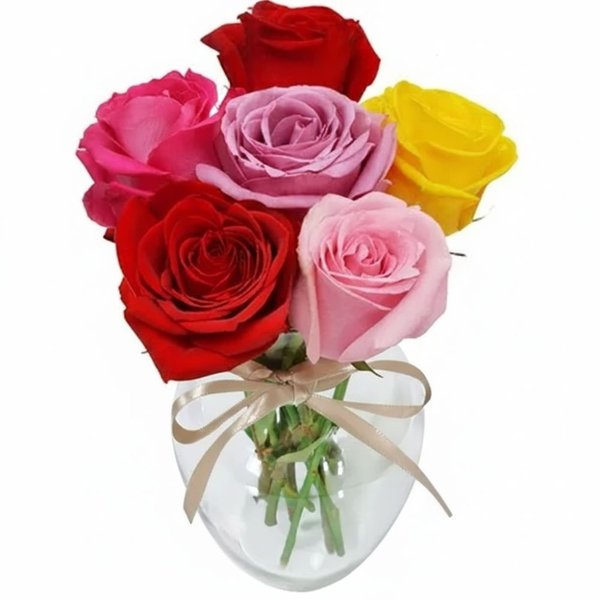 Surpresa de Rosas Coloridas no Vaso