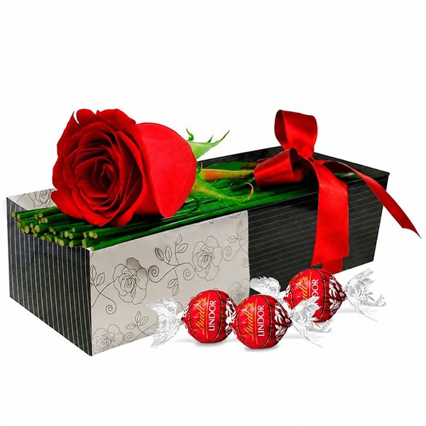 Uma Rosa com Carinho e Chocolate Lindt