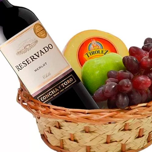 Cesta Vinho, Queijo e Frutas