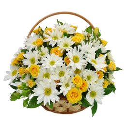 Imagem de Cesta de Margaridas e Rosas Amarelas