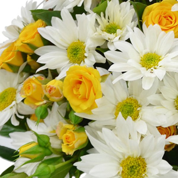 Cesta de Margaridas e Rosas Amarelas