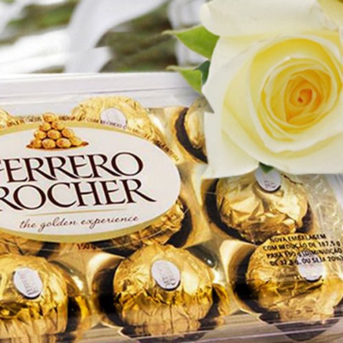 Buquê de 7 Rosas Brancas com Ferrero Rocher
