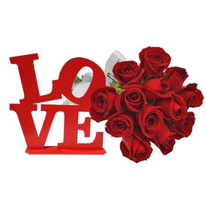 Imagem de Buquê de 12 Rosas Vermelhas e Placa Love