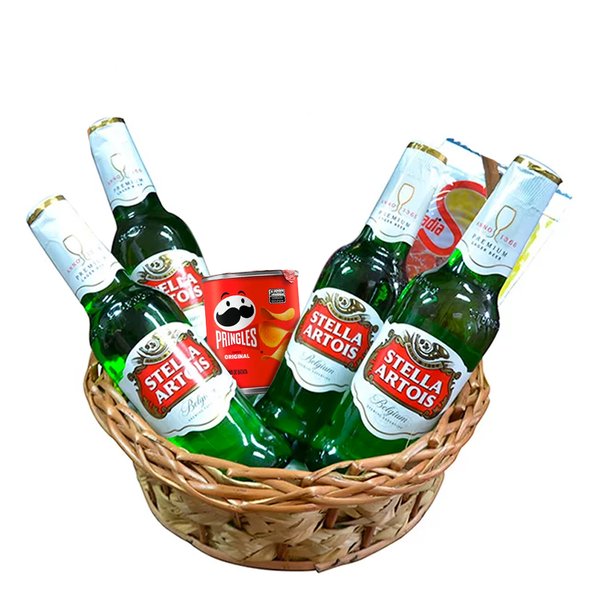 Cesta Petiscos e Stella Artois