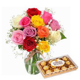 Imagem de Elegância das Rosas Coloridas e Ferrero