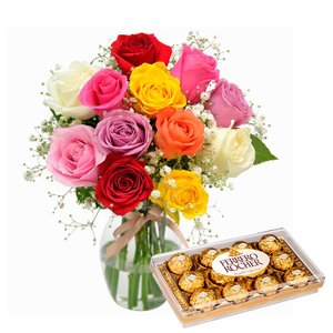 Imagem de Elegância das Rosas Coloridas e Ferrero
