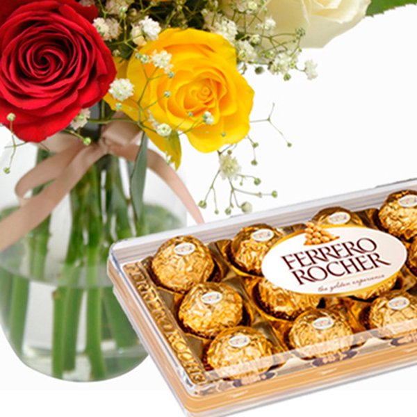Elegância das Rosas Coloridas e Ferrero