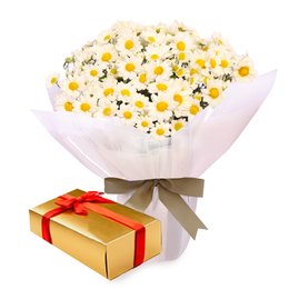 Imagem de Mini Vaso de Margarida e Caixa de Chocolate