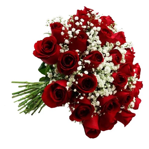 Buquê de 30 Rosas Vermelhas com Gypsophila