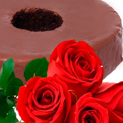 Rosas Vermelhas e Bolo de Chocolate