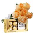 Buquê de 6 Rosas Champanhe e Ferrero
