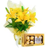 Lírio Amarelo Plantado e Chocolate Ferrero