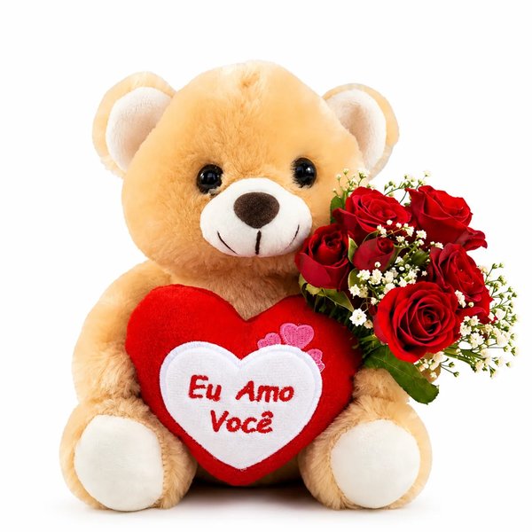 Mini Buquê de Rosa Spray Vermelho e Urso Eu Amo Você