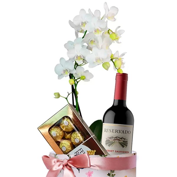 Sofisticada Mini Orquídea Branca e Vinho