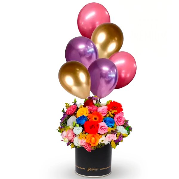 Box com Flores e Balões Alegria