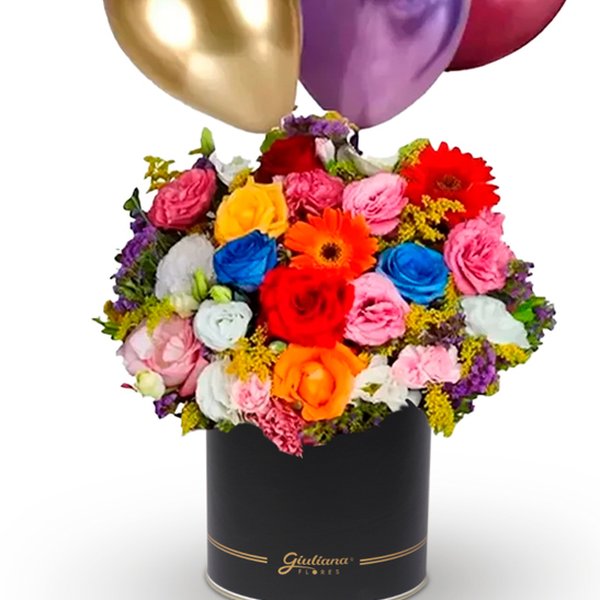Box com Flores e Balões Alegria