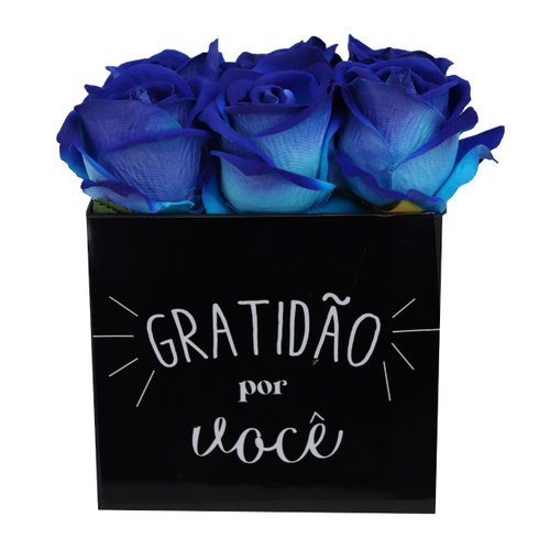 Rosas Artificiais Azuis No Box Gratidão