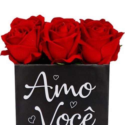 Rosas Artificiais Vermelhas No Box Amo Você