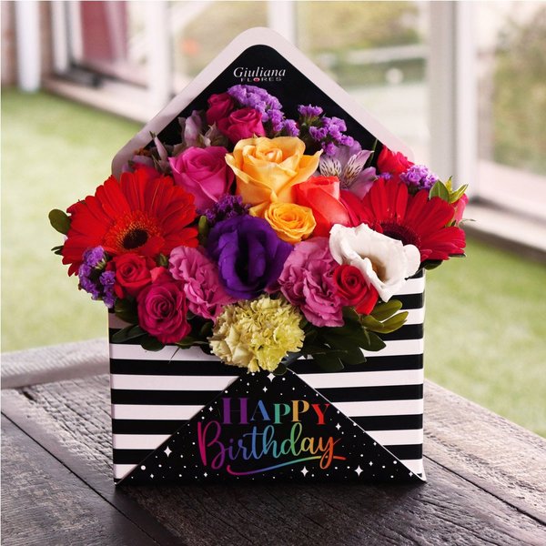 Flores no Envelope Happy Birthday
