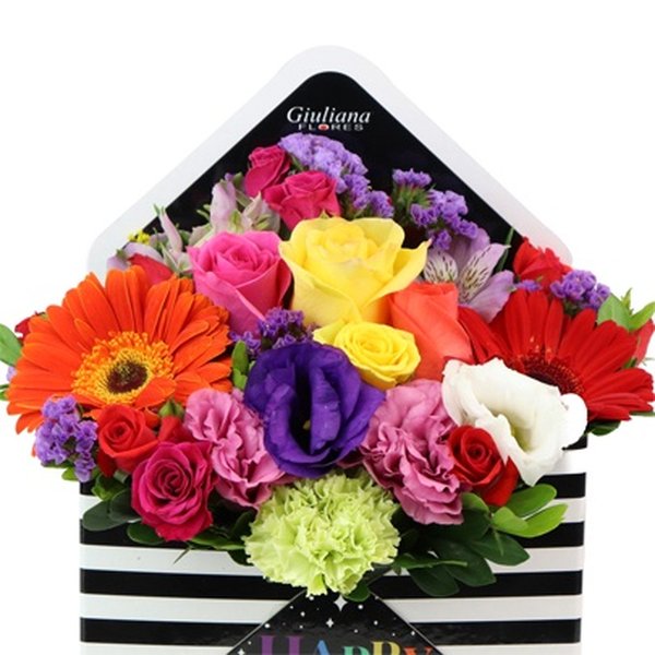 Flores no Envelope Happy Birthday
