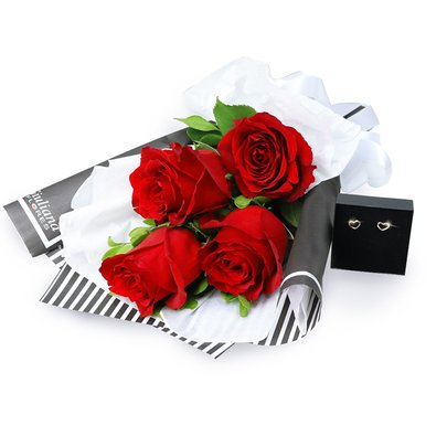 Kit Brincos Rommanel com Rosas Vermelhas