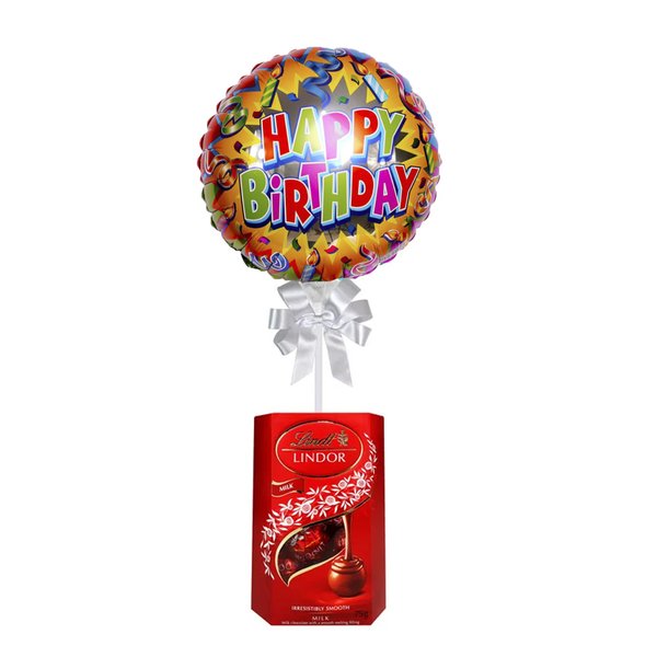 Balão Happy Birthday Colorido e Chocolate Lindt