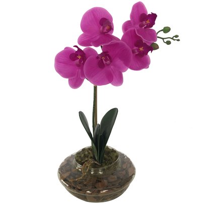 Orquídea Artificial Rosa no Vaso de Vidro