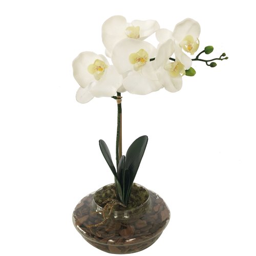 Orquídea Artificial Branca no Vaso de Vidro