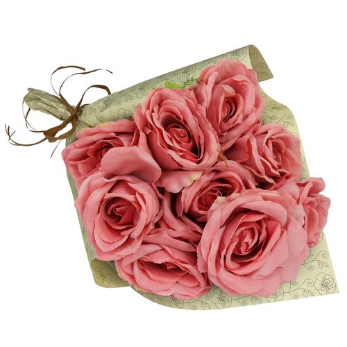 Ramalhete de Nove Rosas Artificiais Cor de Rosa