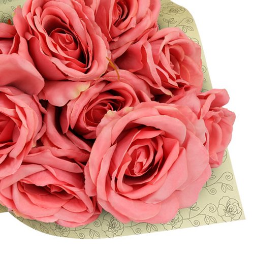 Ramalhete de Nove Rosas Artificiais Cor de Rosa
