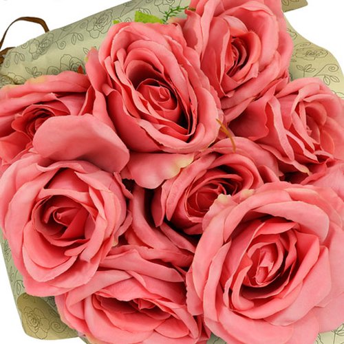 Ramalhete de Nove Rosas Artificiais Cor de Rosa
