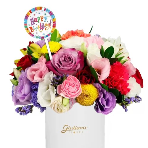 Radiantes Flores Coloridas Happy Birthday