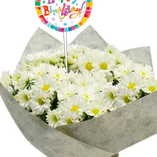 Mini Margaridinhas Brancas Happy Birthday