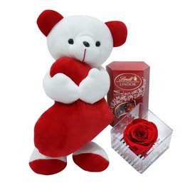 Imagem de Rosa Encantada no Acrílico com Lindt e Ursinho Carinhoso