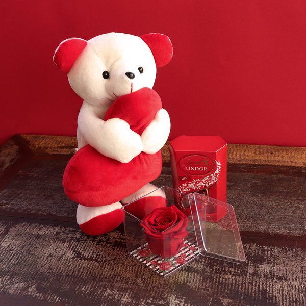 Rosa Encantada no Acrílico com Lindt e Ursinho Carinhoso