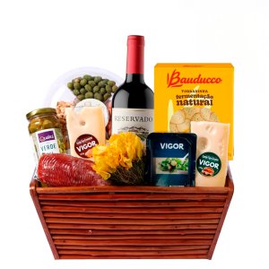 Imagem de Cesta Flores, Queijos e Vinho