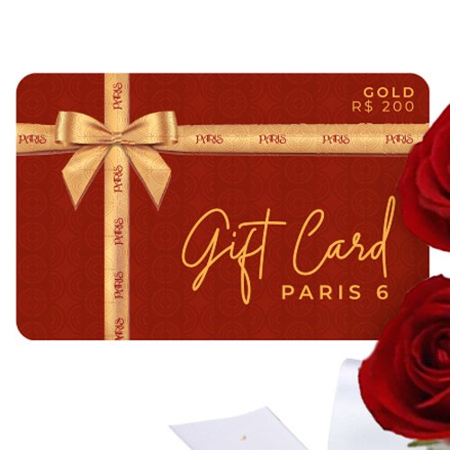 Gift Card Gold Paris 6 e Buquê de 12 Rosas Vermelhas