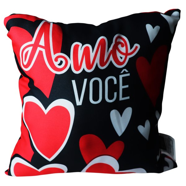 Almofada Amo Você e Buquê de 6 Rosas Vermelhas