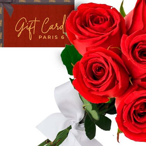 Gift Card Platinum Paris 6 e Buquê de 6 Rosas Vermelhas