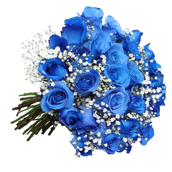 Buquê de 30 Rosas Azuis com Gypsophila
