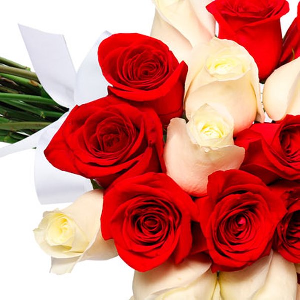 Buquê de 24 Rosas Vermelhas e Brancas